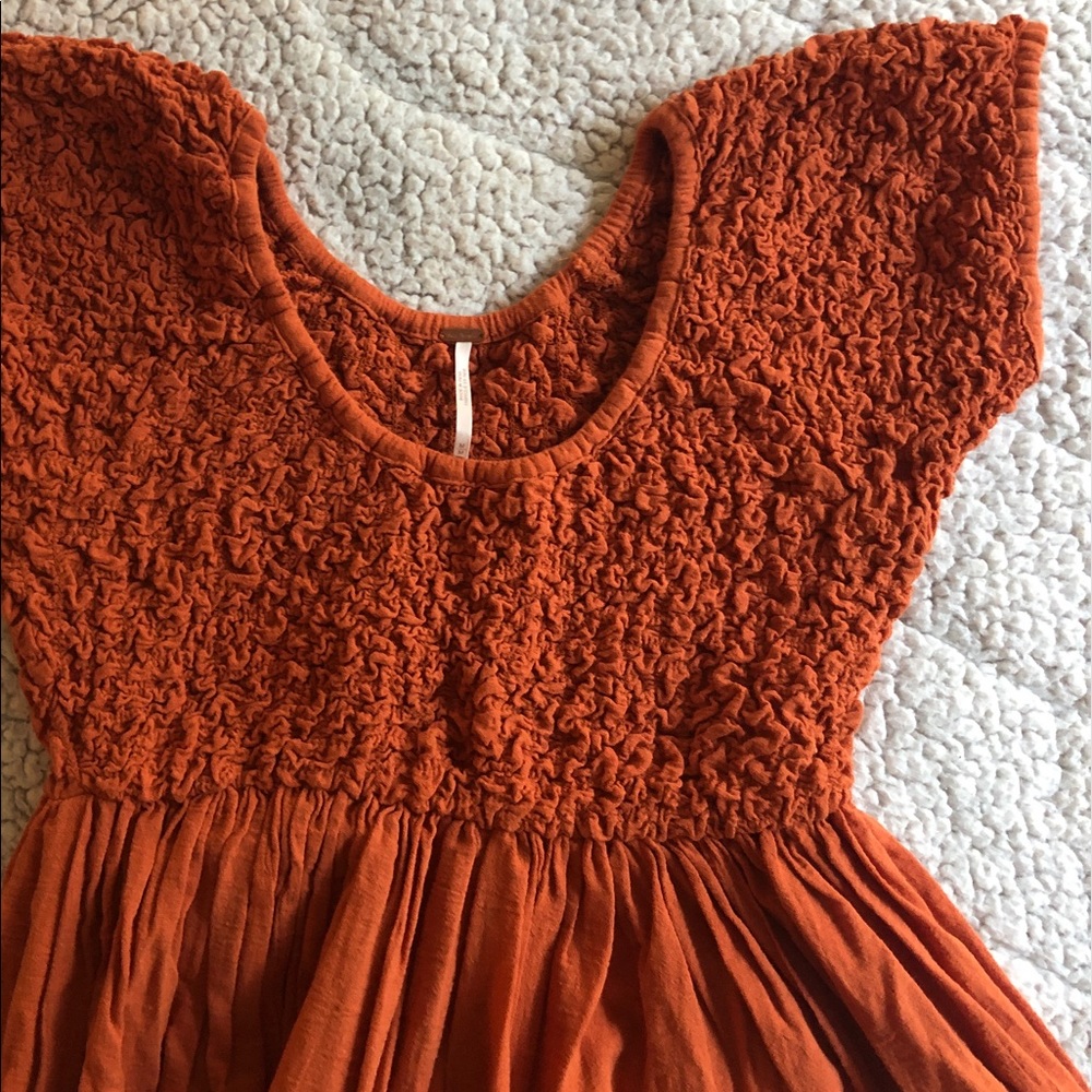 Free People Rust Orange Smocked Midi Dress
